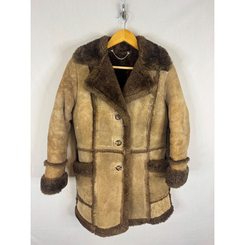 Vintage Leather Attic Tan Shearling Faux Fur Lined Coat Jacket Brown Women
